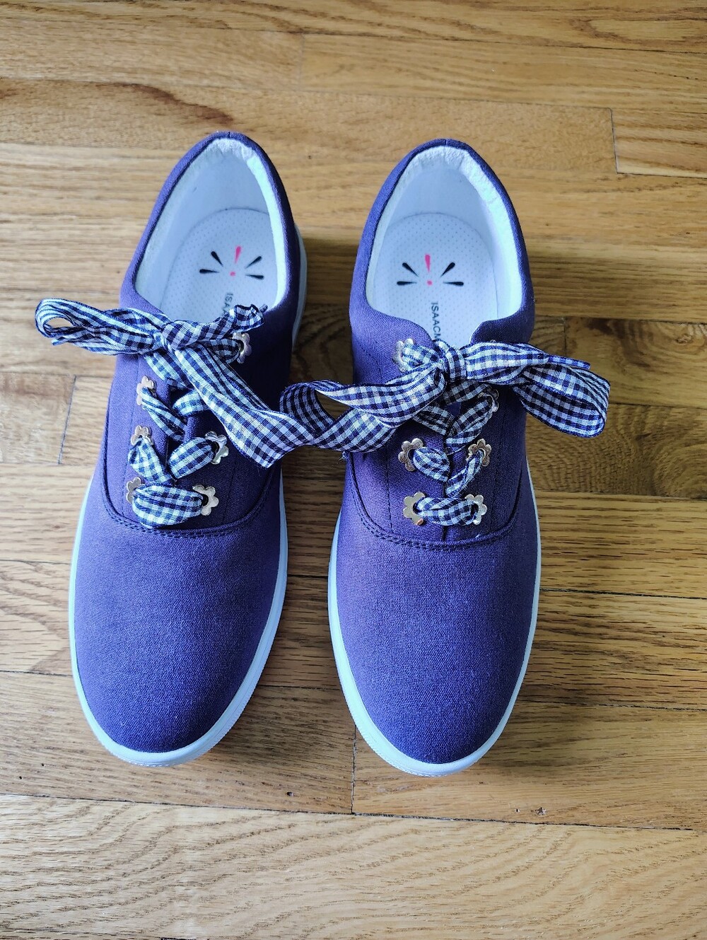 Woman's Navy Canvas Sneakers with Gingham Laces 9.5